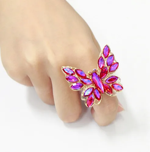 Miniatura 3 de Lavencious Anillo elástico de mariposa con encanto de cristal para mujer, tamaño libre para 7-9