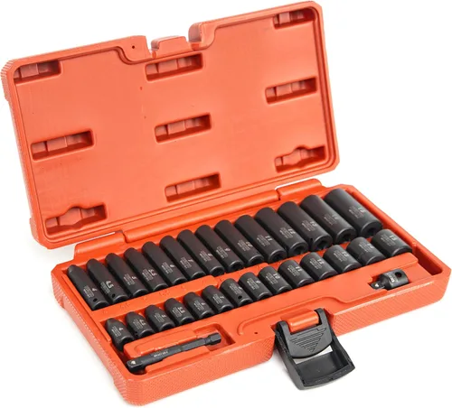 Miniatura 5 de NEIKO 02481A Juego de llaves de impacto de 1/4", 30 piezas, tamaños métricos de 4 a 0.591 in, enchufes profundos y poco profundos, acero al cromo