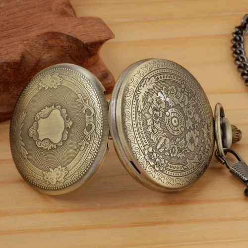 Miniatura 7 de Reloj de bolsillo de cuarzo para hombre, esfera digital romana negra con cadena, Marrón, Retro