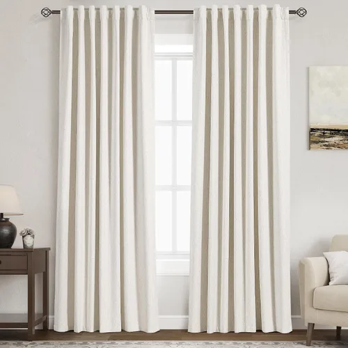 Miniatura 39 de Cortinas de lino 100% opacas para dormitorio, 102 pulgadas de largo, con pestaña trasera, bolsillo para barra, paneles acústicos con aislamiento