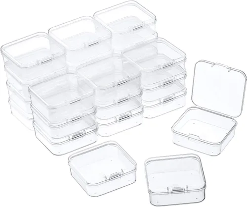 Miniatura 10 de 24 paquetes de recipientes pequeños de plástico transparente para almacenamiento de cuentas con tapa con bisagras para almacenamiento de objetos