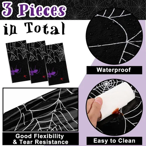 Miniatura 2 de Peryiter Mantel rectangular de plástico para Halloween, tela de araña, 54 x 108 pulgadas, impermeable, desechable, tela de araña para decoración