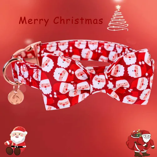 Miniatura 2 de DOGWONG Collar de Navidad para perro con corbatín, collar de perro de Papá Noel rojo, suave, duradero, ajustable, de algodón, para perros pequeños