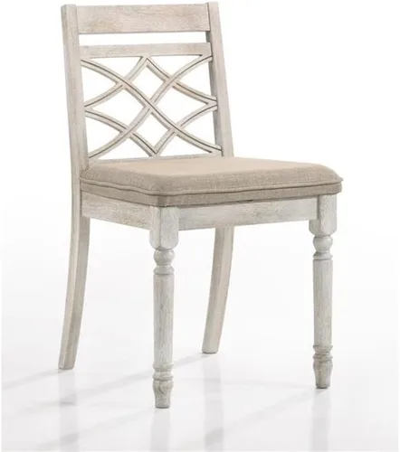Miniatura 6 de Lilola Home Havanna - Juego de 2 sillas de comedor de tela color blanco roto de 19 pulgadas con respaldo estampado, patas de madera envejecida