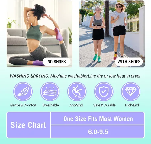 Miniatura 5 de Calcetines de agarre de pilates para mujer, 12 pares de calcetines antideslizantes para yoga, calcetines de hospital, calcetines deslizantes