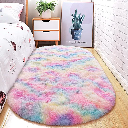 Miniatura 18 de Junovo - Alfombra de felpa ultra suave lavable, antideslizante, ovalada para guardería, dormitorio de niños y decoración del hogar (2x5 pies, gris)