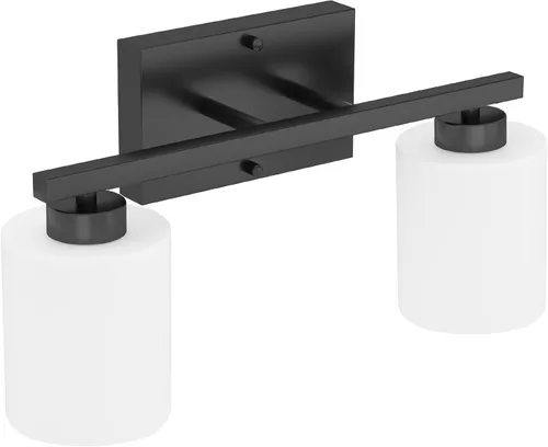 Miniatura 8 de Honesorn Luces Modernas de Tocador - 2 Luces Negras para Baño con Pantalla Esmerilada, E26 Montadas en Pared, Antioxidante