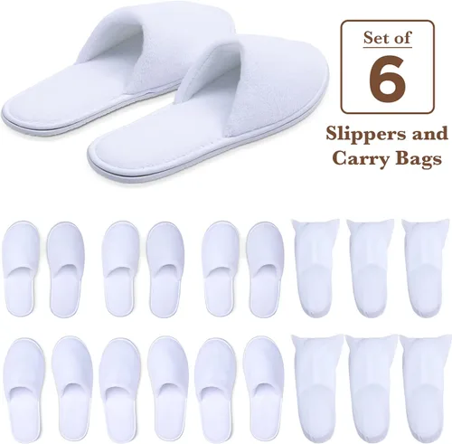 Miniatura 2 de Spa Slippers, Disposable Slippers for Guests Bulk of 6 Pairs - Non-Slip Closed-Toe Premium White Spa Slippers Bulk with Travel Bags - Coral Fleece