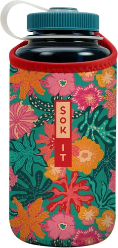Miniatura 20 de Sok It BotlSok Funda para botella de agua con cubierta de neopreno aislante (Floral abstracto, se ajusta a CamelBak o Nalgene de 12 onzas)