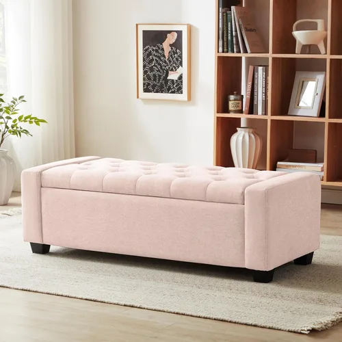 Miniatura 9 de Huatean Home Otomana de 48" con almacenamiento, otomana con banco de almacenamiento con bisagra de seguridad, banco tapizado de entrada con asiento