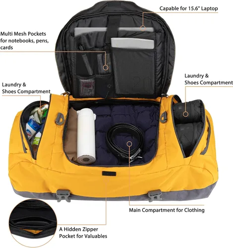 Miniatura 5 de Ubon Bolsa de lona grande para fines de semana con compartimentos para zapatos, mochila deportiva de 4 vías para gimnasio con correas acolchadas