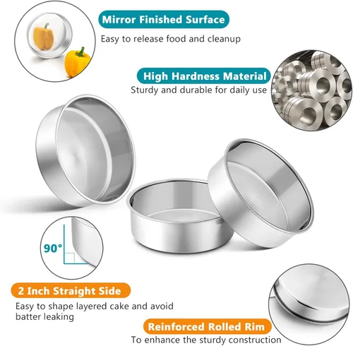 Miniatura 6 de P&P CHEF - Juego de 2 moldes redondos para pastel de 5 pulgadas, moldes para hornear de acero inoxidable, capas para pastel, no tóxicos