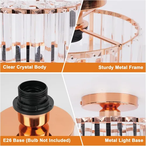 Miniatura 6 de FRIDEKO HOME Lámpara de techo semiempotrada - Lámpara de techo moderna de cristal, lámpara de techo moderna, accesorios de luz dorada para porche