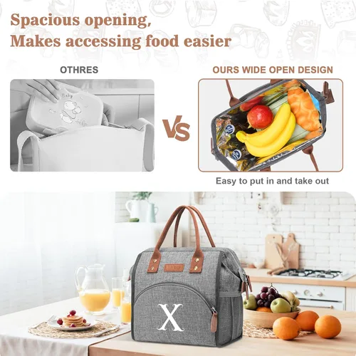Miniatura 4 de Lonchera inicial con aislamiento para mujeres, lonchera térmica con apertura amplia, bolso de mano grande para bebidas, organizador de snacks