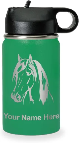 Miniatura 65 de LaserGram Botella de agua personalizada, cabeza de caballo 1, acero inoxidable de doble pared aislada al vacío con popote superior, regalo grabado