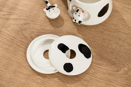 Miniatura 9 de DIHOclub Adorable Taza de Cerámica 3D de Vaca con Tapa y Cuchara - Perfecta para Café, Té, Leche y Más - Regalo Ideal para Amantes de los Animales