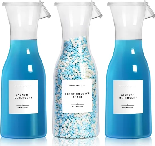Miniatura 7 de Botella Dispensadora de Detergente para Ropa de 20 oz con Etiqueta Impermeable para Detergente de Ropa, Jabón, Suavizante de Telas, Blanqueador