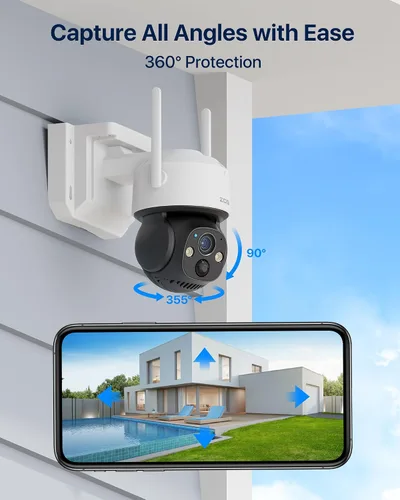 Miniatura 3 de Cámara de seguridad ZOSI C291 4MP inalámbrica con batería para exteriores con panel solar, cámara panorámica/inclinación de 2.5K 360, seguimiento