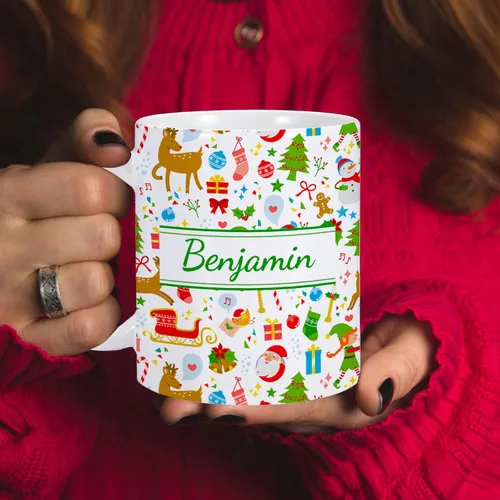 Miniatura 6 de Taza de cerámica de Navidad personalizada para niños, niñas, adultos con nombre personalizado, tazas de café de chocolate caliente, taza de té de 11
