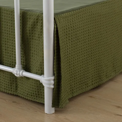 Miniatura 12 de Falda de cama tamaño Full - Faldones de 30 cm de caída con esquinas divididas, falda de cama plisada con textura de gofre, ajustable para el polvo
