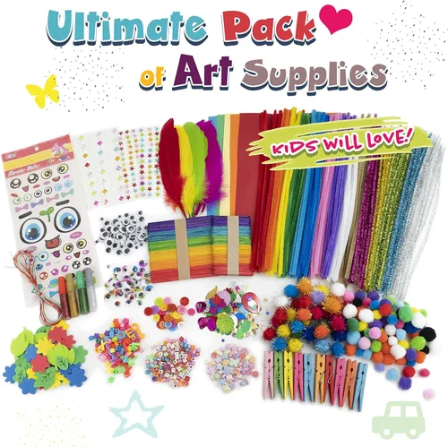 Miniatura 8 de Olly Kids Juego de suministros de artes y manualidades, caja de manualidades de regalo de más de 1000 piezas para niños: suministros de manualidades