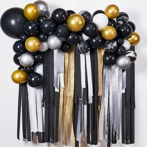 Miniatura 2 de PartyWoo Serpentinas de papel crepé negro dorado y plateado, 10 rollos de 820 pies, paquete de papel crepé para graduación, Navidad, Año Nuevo