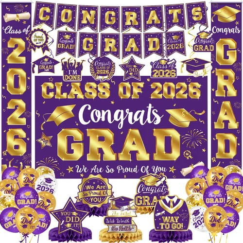 Miniatura 9 de Decoraciones de graduación 2026, juego de decoraciones de graduación rojo y negro con pancarta y telón de fondo de felicitaciones, letrero