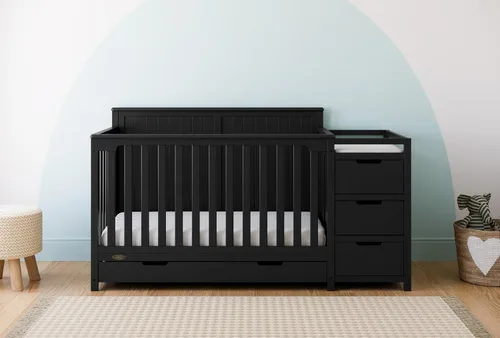 Miniatura 2 de Graco Hadley cuna convertible 5 en 1 y cambiador (negro) – Certificado GREENGUARD Gold, se adapta a colchón de cuna estándar, se convierte en cama