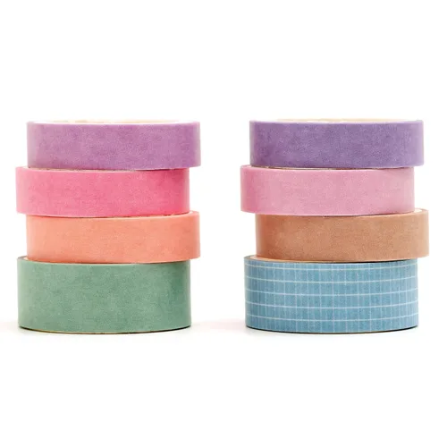 Miniatura 14 de YUBBAEX - Juego de 8 rollos de cinta adhesiva básica Washi de color sólido con cuadrícula, cinta adhesiva decorativa para arte, manualidades DIY