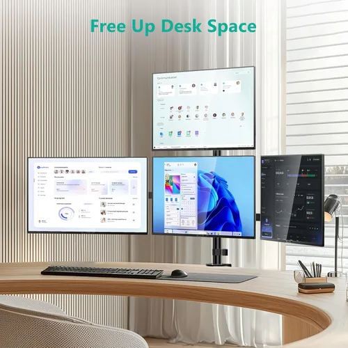 Miniatura 3 de WALI Soporte para monitor cuádruple para pantallas de 13 a 27 pulgadas, soporte de 4 monitores totalmente ajustable con kit de base giratoria