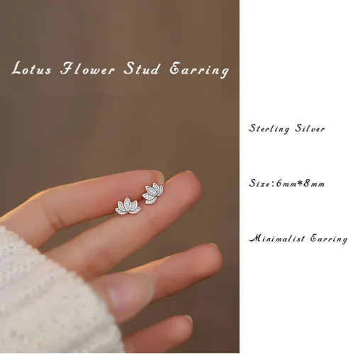 Miniatura 4 de Aretes de plata de ley 925 con diseño de loto para mujer, hipoalergénicos, minimalistas