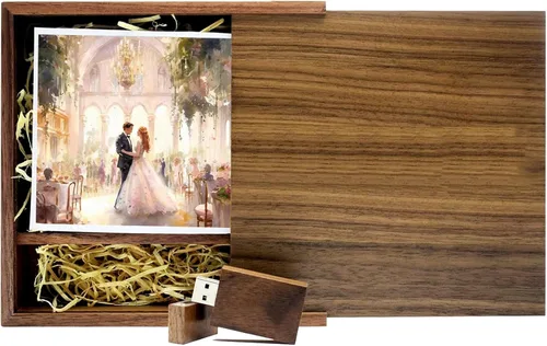 Unidad flash USB de madera de 16 GB USB3.0 TATMOHIK Wedding USB Drive con caja para almacenar fotos, memorias USB de madera, bolígrafo de memoria,