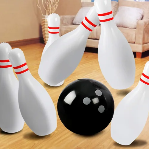 Miniatura 6 de Novelty Place Juego de bolos gigante inflable para la familia, bola de 14 pulgadas y 6 pines de gran tamaño de 22 pulgadas, juego de patio inflable