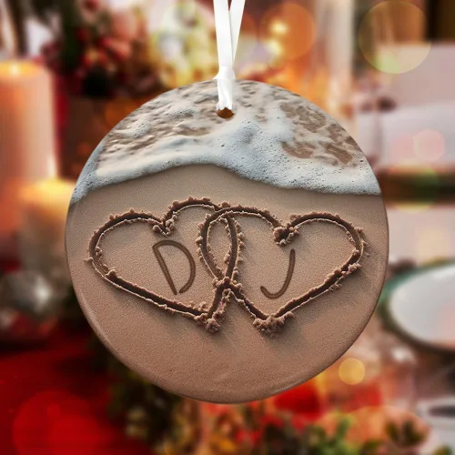 Miniatura 19 de Adorno de Navidad personalizado para parejas - Texto personalizado, lindo adorno de playa, vacación memorable, recuerdo de boda, casados en Hawái