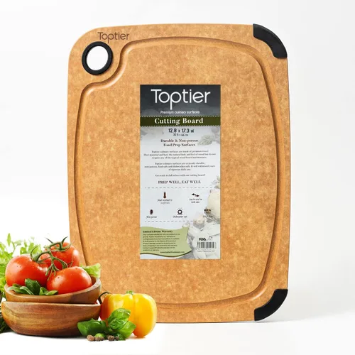 Miniatura 12 de Tabla de cortar para cocina, tabla de cortar TOPTIER de fibra de madera, tabla de cortar de madera de serie antideslizante, apta para lavavajillas