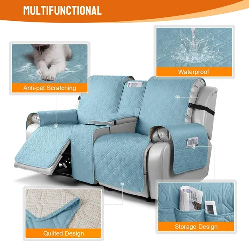 Miniatura 4 de VANSOFY Funda para Sofá de Dos Plazas Reclinable con Consola 100% Impermeable Fundas de Sofá Antideslizantes Funda de Sofá Reclinable Dividida Azuree