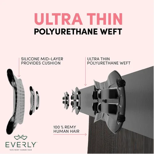 Miniatura 4 de Everly Extensión de cabello con clip, 7 piezas de cabello humano Remy sin costuras con clip de trama de silicona con tecnología de clip de mariposa