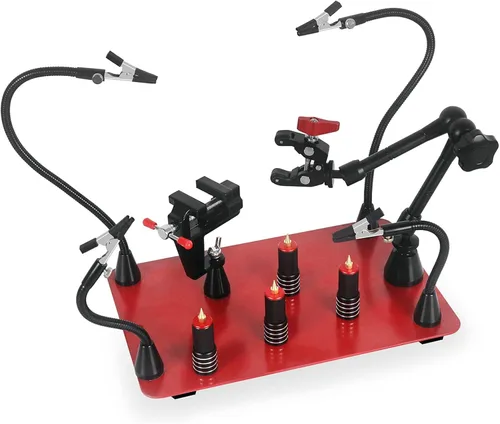 Helping Hands - Estación magnética de tercer ayudante con 4 brazos magnéticos de soldadura, soporte para pistola de soldadura y base estable grande