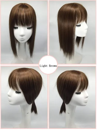 Miniatura 3 de LXUE Toppers de pelo de 14 pulgadas con flequillo, marrón claro, grueso, fibra sintética, clip, moderno, grande, para cabello fino