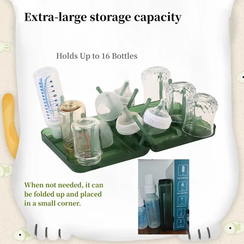 Miniatura 3 de Estante de secado de botellas de viaje que ahorra espacio, estante de secado de botellas plegable con 16 costillas, estante de secado portátil