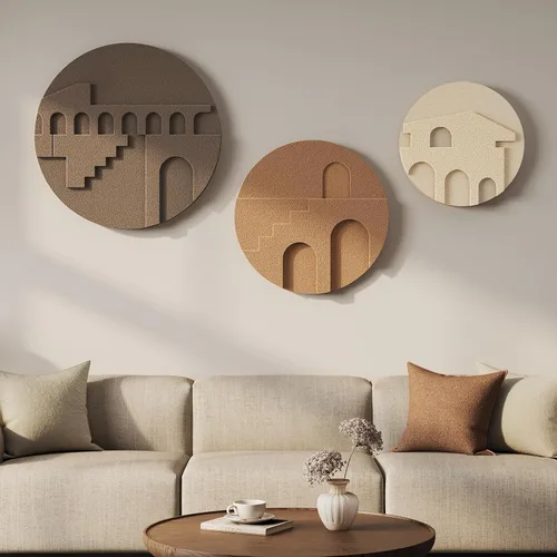 Miniatura 31 de Juego de arte abstracto redondo con textura 3D, 3 piezas, esculturas geométricas bohemias modernas y minimalistas para paredes, pinturas verdes