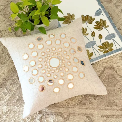 Miniatura 6 de HomeCentric Funda de almohada geométrica beige, 12 x 12 pulgadas, cuadrado de lino y algodón, círculos contemporáneos de Pascua, círculo de la vida