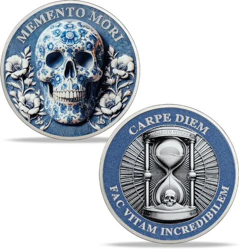 Miniatura 11 de Moneda Memento Mori Reloj de arena Cráneo Tiempo Mortalidad Moneda estoica Amor Fati Moneda Memento Vivere Carpe Cráneo Coleccionable Recuerdo