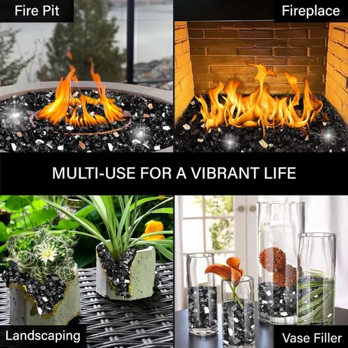 Miniatura 206 de NUPICK Vidrio de Fuego de 5 Libras, Vidrio Brillante para Fogata de 1/2 Pulgada, Roca de Vidrio Templado para Fogata para Propano o Gas Natural