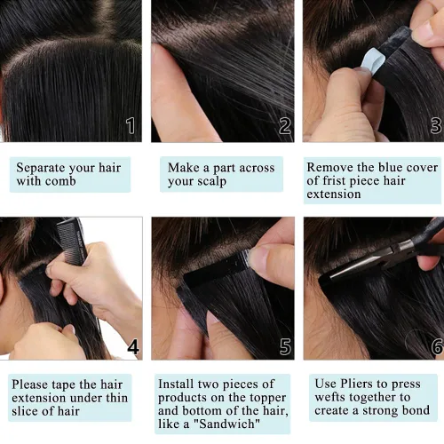 Miniatura 6 de HUA 40 extensiones de cabello humano con cinta, extensiones de cabello humano ondulado invisible, extensiones de cabello humano real con cinta