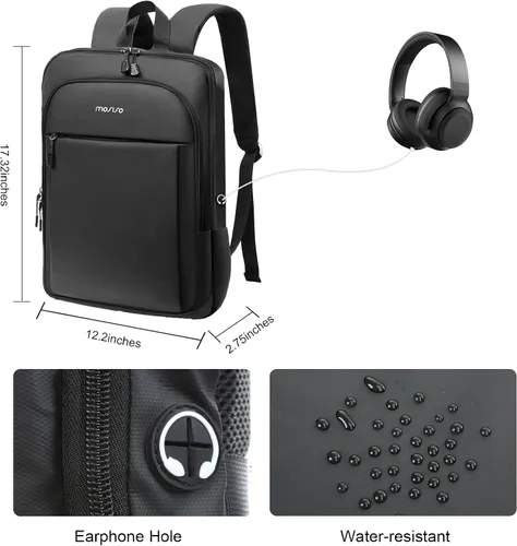 Miniatura 4 de MOSISO Mochila para laptop, mochila compacta y delgada para computadora, bolsa de viaje para computadora portátil, mochila casual con correa de Negro