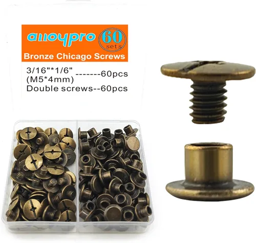 Miniatura 7 de Juego de 50 tornillos de fijación Chicago de bronce, kit surtido de remaches de uñas, botón Chicago, decoración de cuero, encuadernación redonda
