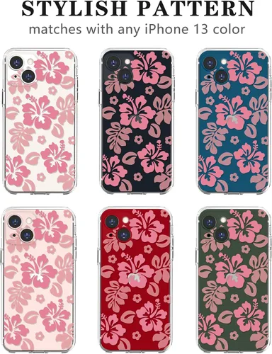 Miniatura 5 de Lovmooful Funda compatible con iPhone 13, bonito diseño transparente de flores de hibisco con estampado floral para niñas y mujeres, TPU suave a