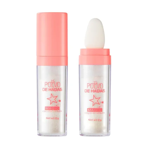 Hightlighter Stick Puff Fairy Highlight Powder Glitter Loose Brush Contorno Shimming for Eyes, Face Body Tiktok Makeup (#01 Blanco), 0.31 onzas