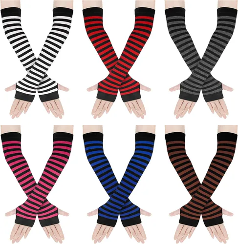 Miniatura 26 de Amandir Guantes largos sin dedos para mujer, calentadores de brazos, guantes elásticos de punto para el pulgar
